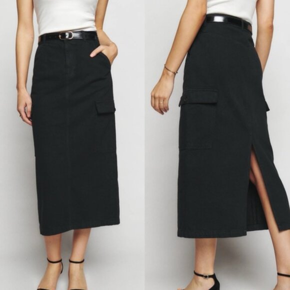 Reformation Black Maggi Cargo Midi Skirt - Picture 2 of 8
